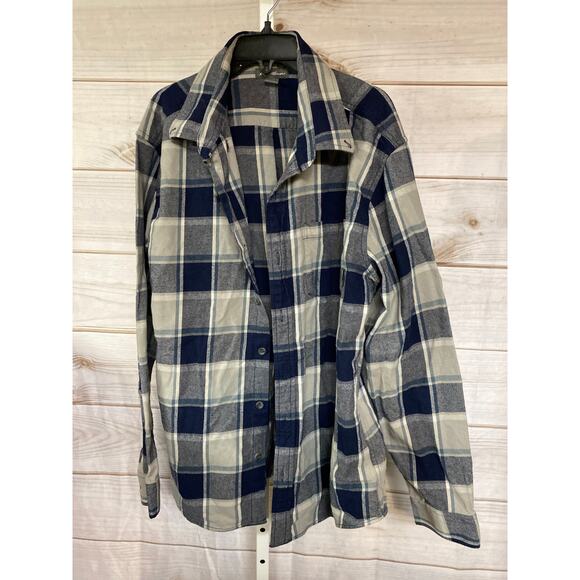 Eddie Bauer Men's Size Large Classic Fit Blue Gray Button Down Shirt Flannel - Picture 2 of 8